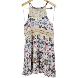 Umgee USA Women's Size S White Floral Lace Halter Neck Mini Dress